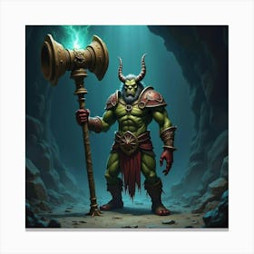 A Fierce Ogre Warrior With A Massive, Enchanted Club Standing In A Dark Cave 1 Canvas Print