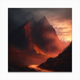 Mountains Fog at sunset Canvas Print