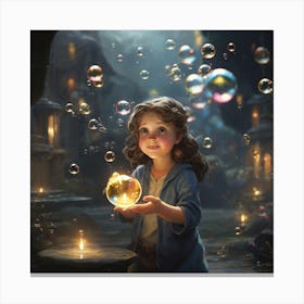 Little Girl With Bubbles Canvas Print