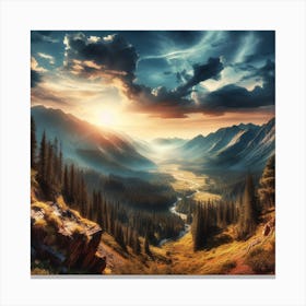 Mountain Landscape At Sunset Canvas Print