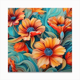 Poppies On Blue Background Canvas Print