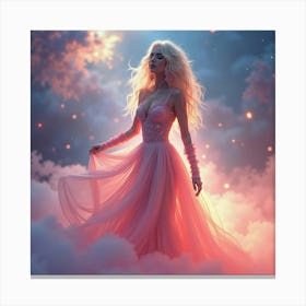 Lady Gaga In A Watercolor Dreamscape, Ethereal Lights And Abstract Forms 1 Canvas Print