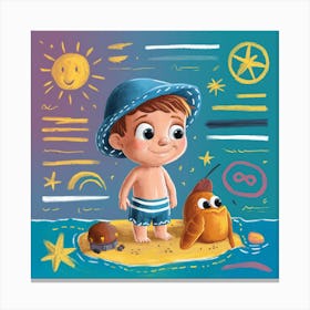 Little Boy On The Beach Canvas Print