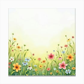 A Serene Watercolor Meadow Filled With Wildflowers Canvas Print