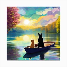 Two Cats In A Boat Canvas Print