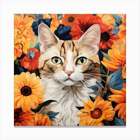 Cat In Flowers Canvas Print