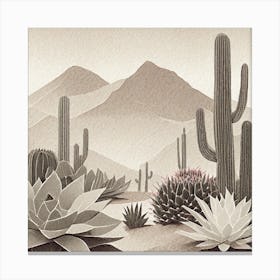 Firefly Modern Abstract Beautiful Lush Cactus And Succulent Garden In Neutral Muted Colors Of Tan, G (24) Canvas Print