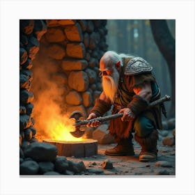 Dwarf Blacksmith Forging Enchanted Weapon In A Fiery Forge 1 Canvas Print