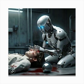 Passionate robot showing sympathy to human  Canvas Print