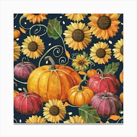 Pumpkins And Sunflowers 10 Canvas Print