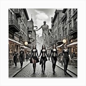 Steampunk Street People Monochrome Cubism Style Canvas Print