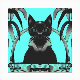 Black Kitty Cat Meow Blue 1 Canvas Print