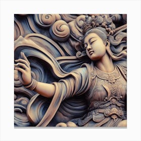 A colourful An image of the artistic interpretation of the statue of Chinese princess zhao liyi in the dynamic pose, adding a touch of fantasy or whimsy 2 Canvas Print