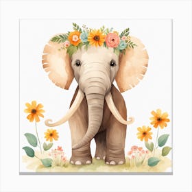 Floral Baby Mammoth Nursery Illustration (9) Canvas Print