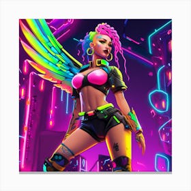 Neon Girl With Wings 4 Canvas Print