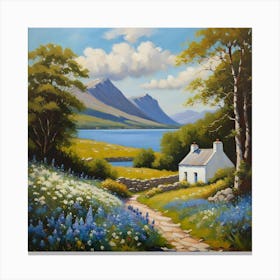 A Scottish cottage by a loch Canvas Print