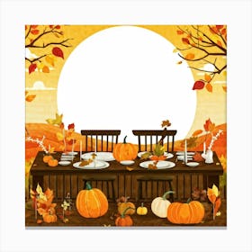 An Illustration Of A Thanksgiving Inspired Table Set Against An Autumn Nature Backdrop Showcasing A 2 1 Canvas Print