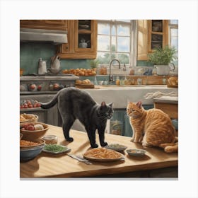 Cats In The Kitchen 3 Canvas Print