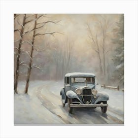 Old Car On Snowy Road Canvas Print