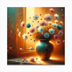 Cosmos Flowers In A Vase at the Golden Hour Canvas Print