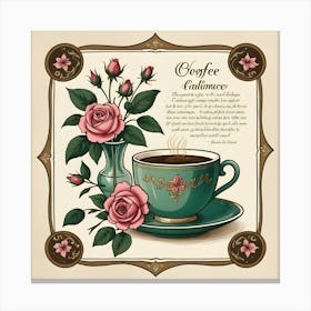 Collage Of Vintage Items A Clock, Book, And Tea Cup, Displayed On A Coffee Corner Wallpaper Design Canvas Print