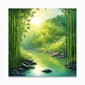 A Stream In A Bamboo Forest At Sun Rise Square Composition 341 Canvas Print