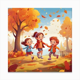 Autumn Children Playing In The Park 1 Canvas Print