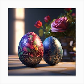 Gold Painted Easter Eggs with Roses Canvas Print