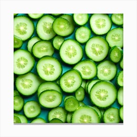 Cucumber Slices On Blue Background Canvas Print