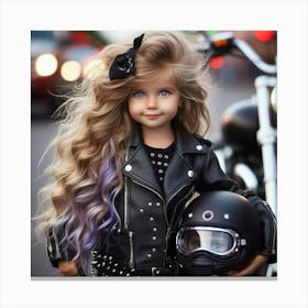 Little Girl In Leather Jacket Canvas Print