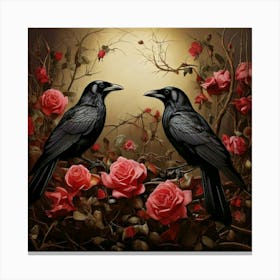 Crows And Roses 1 Canvas Print