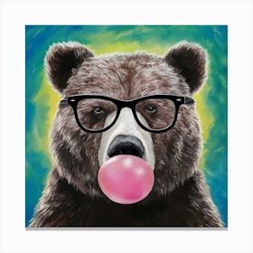 Bear Blowing Bubble Gum In Glasses 1  Canvas Print
