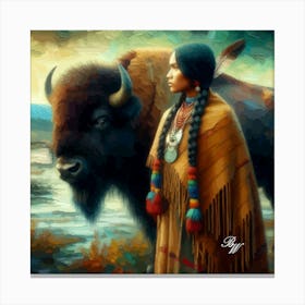 Native American Woman With Buffalo Copy 1 Canvas Print