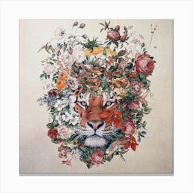 Flower Tiger Square Canvas Print