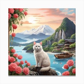 Cat On A Rock Canvas Print