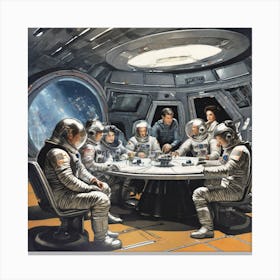 The Image Depicts A Scene From A Movie Or Tv Show, Featuring A Group Of People Dressed In Futuristic Space Suits 1 Canvas Print