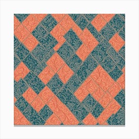 Tile Pattern, Dusty Teal, muted Coral, 208 Canvas Print