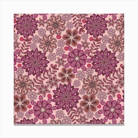 PASSEMENTERIE Lacy Bohemian Embroidery Floral in Viva Magenta Fuchsia Pink Rust Red Mauve Canvas Print