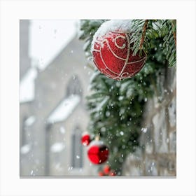 Christmas Decorations In The Snow Canvas Print