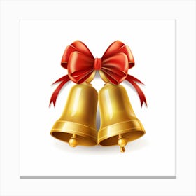Christmas Bells With Red Ribbon Canvas Print
