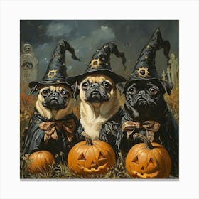 Halloween Pugs In Oil 14 Canvas Print