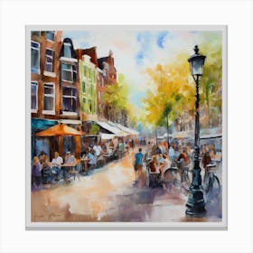 Amsterdam Street Scene.Amsterdam city.summer. Cafes. Passersby, sidewalks. Oil colors. Canvas Print