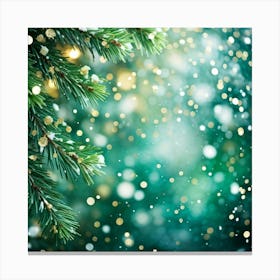 Abstract Concept Of Christmas Using Evergreen Branches As Main Subject Covered In Fine Glittering S (4) 2 Canvas Print