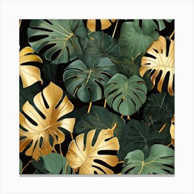 Golden and green leaves of Monstera 1 Canvas Print