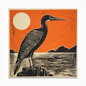 Retro Bird Lithograph Cormorant 4 Canvas Print