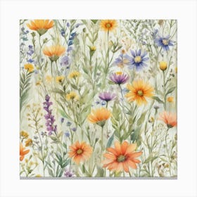 Watercolor Wildflowers In The Meadow Art Print (3) Canvas Print