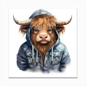 Watercolour Cartoon Yak In A Hoodie Canvas Print