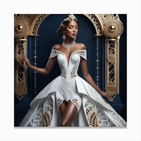 Black Woman In A White Gown Canvas Print