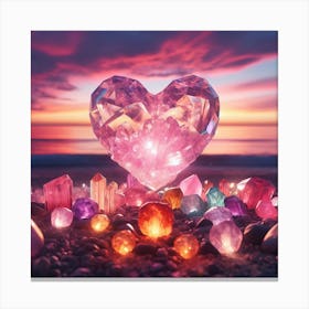 Pink Glass Heart On The Beach Canvas Print