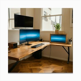 A Photo Of A Modern Office Desk With A Computer Mo (3) Canvas Print